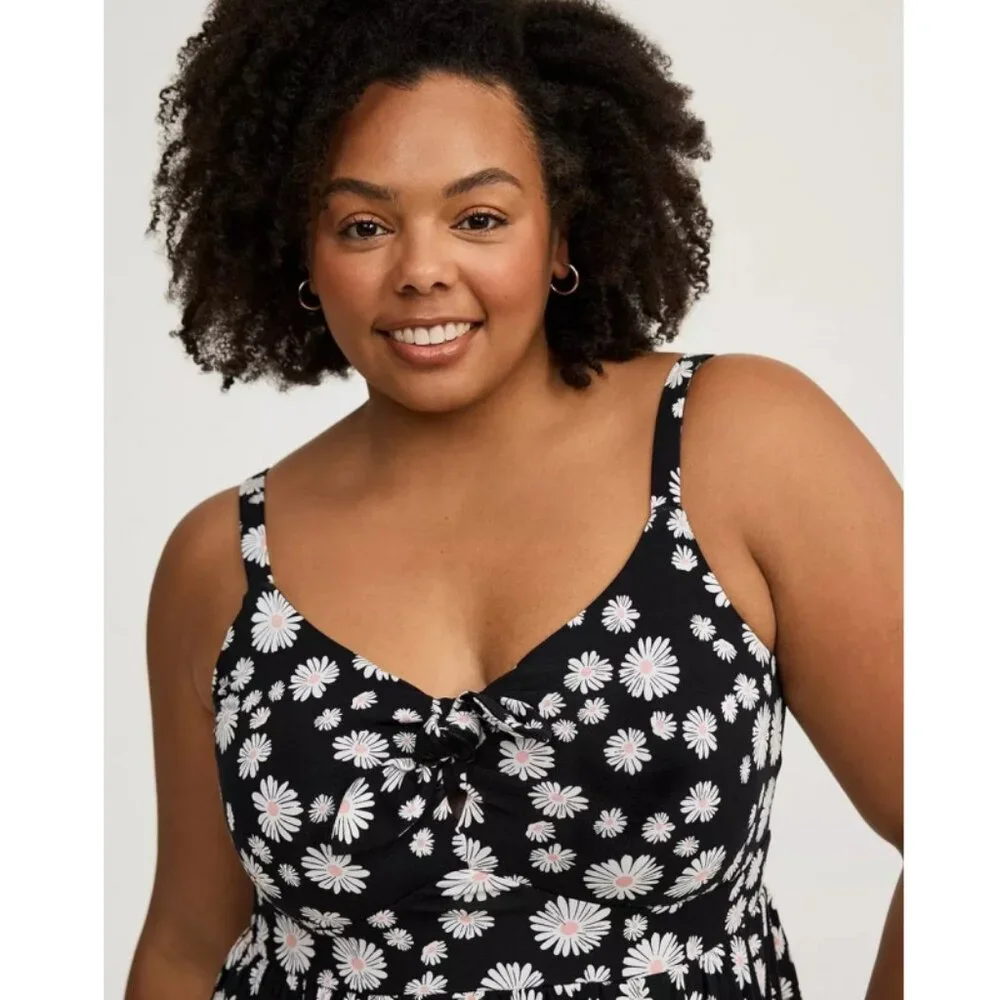 NWT Torrid 2 Black Daisy Mini Super Soft Tie Front Skater Dress 2X 18 20